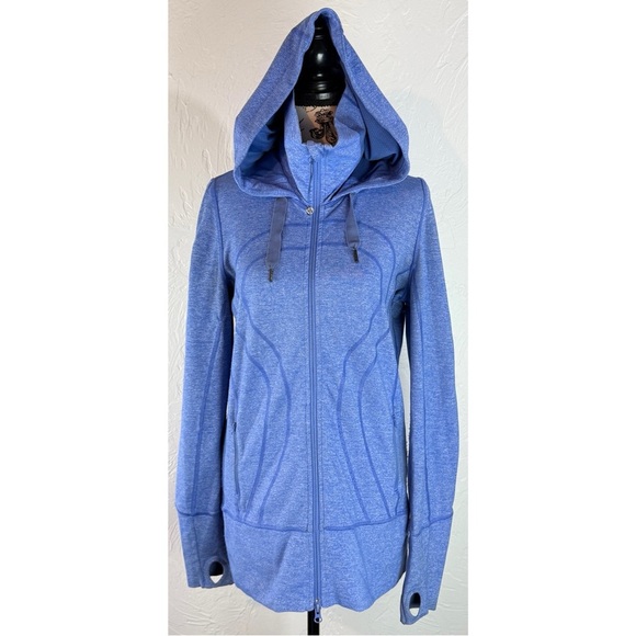 Lululemon Scuba Jacket Blue Hoodie High Neck Full Zip Thumb Holes, size 8 - Picture 3 of 13